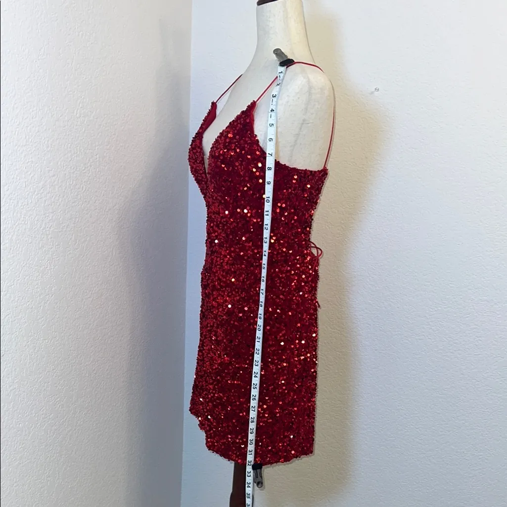 NOX Anabel Red Sequin Strapless‎ Bodycon Mini Dress Size 8 - Image 6