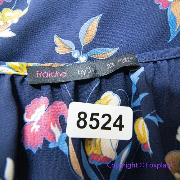 Fraiche by J floral dress‎ navy three quarter sleeve round neck, size 2X Blue - Image 12