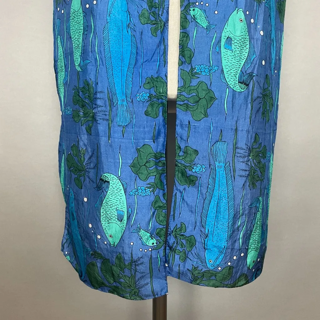 Fish Scarf Rectangular Long Blue Green Eclectic Artsy Nature Scene Water Women - Image 5