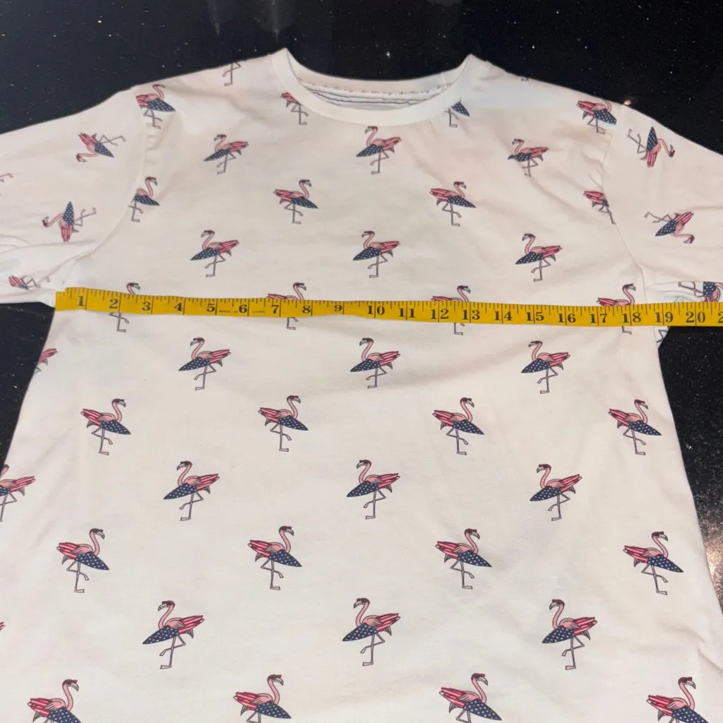 Denim & Flower White Americana Tee with Flamingo 🦩 surf board print - Image 5