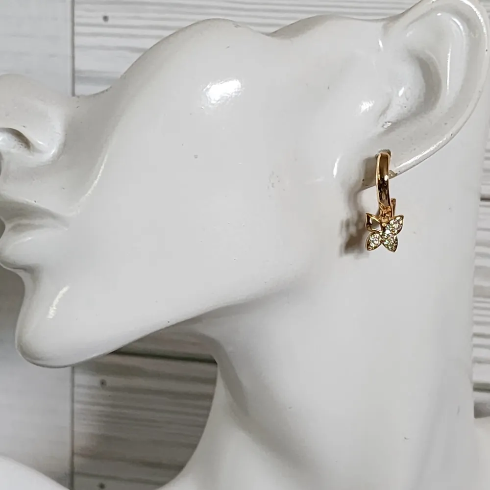 Gold Filled Huggie Hoop Earrings Pave Butterfly Charm - Image 6