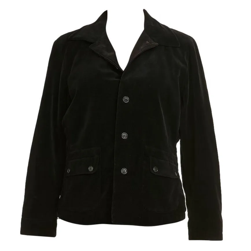 RALPH LAUREN Black Corduroy Blazer w Leather Elbow Patches Black Watch Lining LG - Image 4