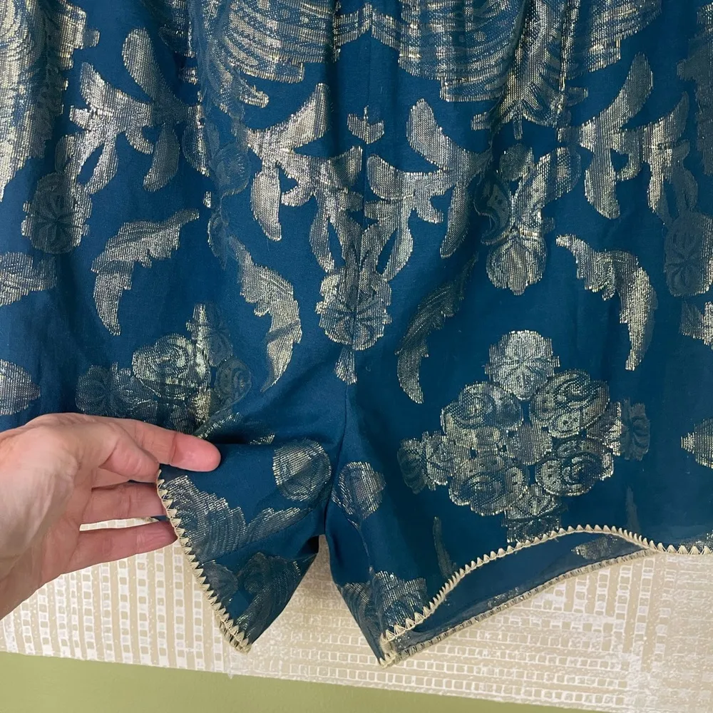 NWT Rachel Zoe silk romper blue and gold metallic Size M - Image 7