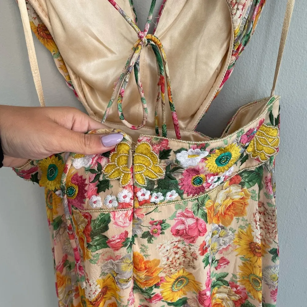 MAC DUGGAL Nude Multi Floral Print Cut Out Lace Tiered Gown - Image 11