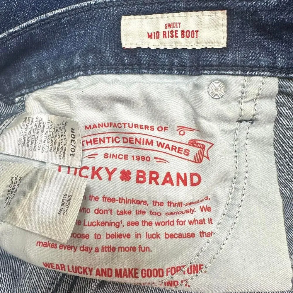 LUCKY BRAND Sweet Mid Rise Boot Cut Flare Dark Wash Blue Denim Jeans Size 10/30 - Image 6