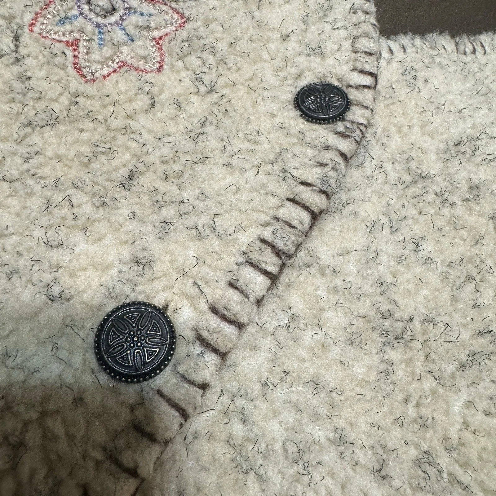 Vintage 90s Alfred Dunner Vest Embroidered Fleece Sherpa Brown & Cream Fall Sz M - Image 9