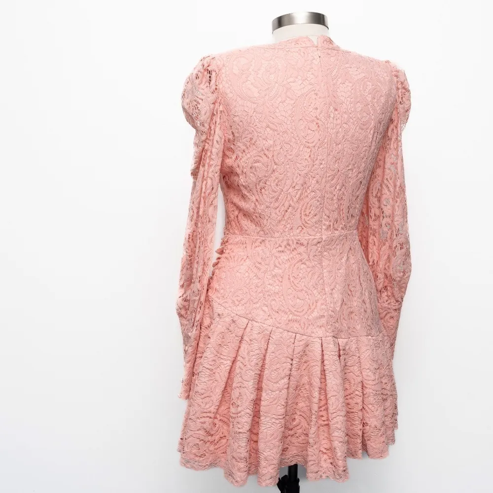 Bardot. Korina Pleated Llong Sleeve Lace Minidress. - Image 4