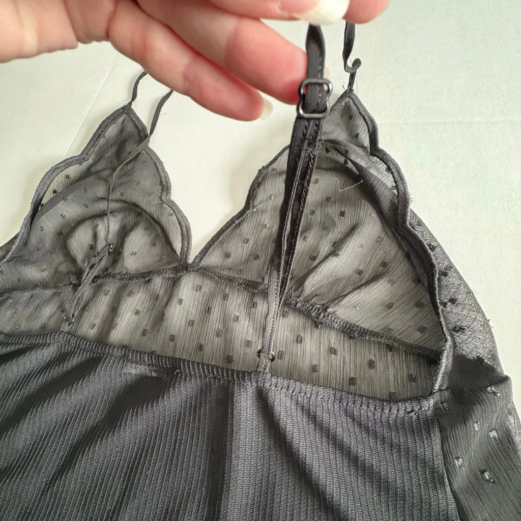 Women's Zara Black Sheer Polka Dot Scalloped Cami Slip M - Image 8