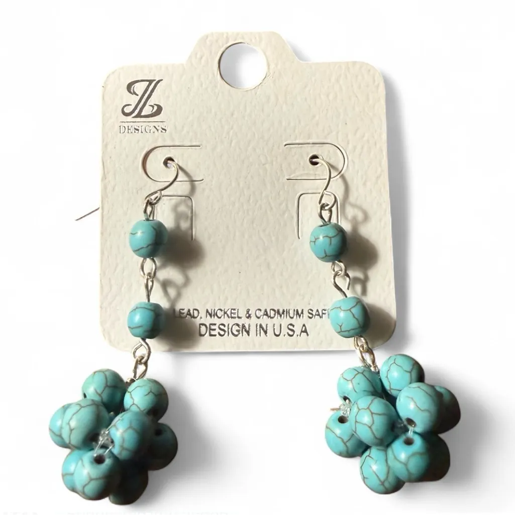 Turquoise stone flower dangle earrings NEW Blue - Image 2