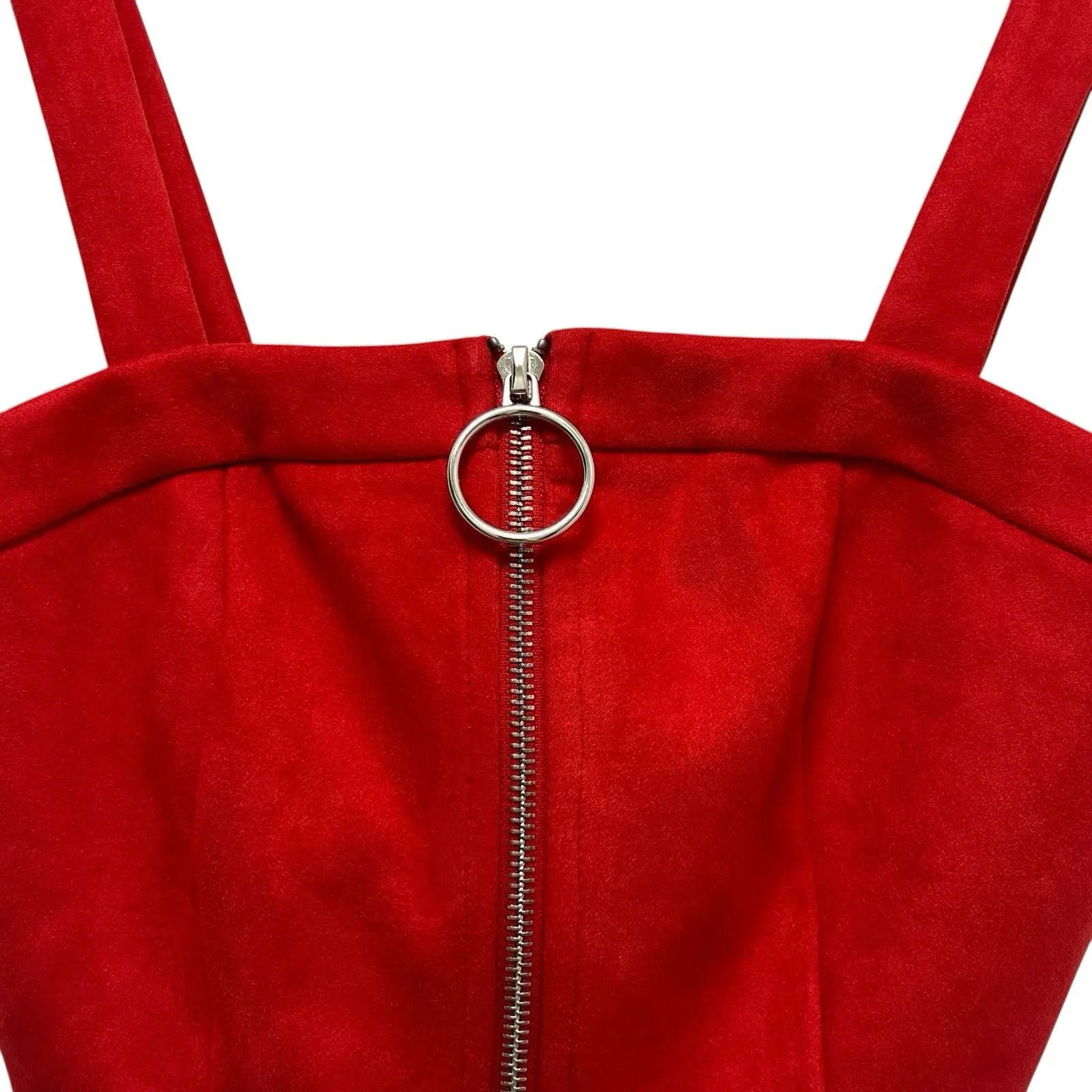 SEEK The Label Faux Suede Crop Top Red Front Zip Bustier Blouse Women's Size S - Image 4