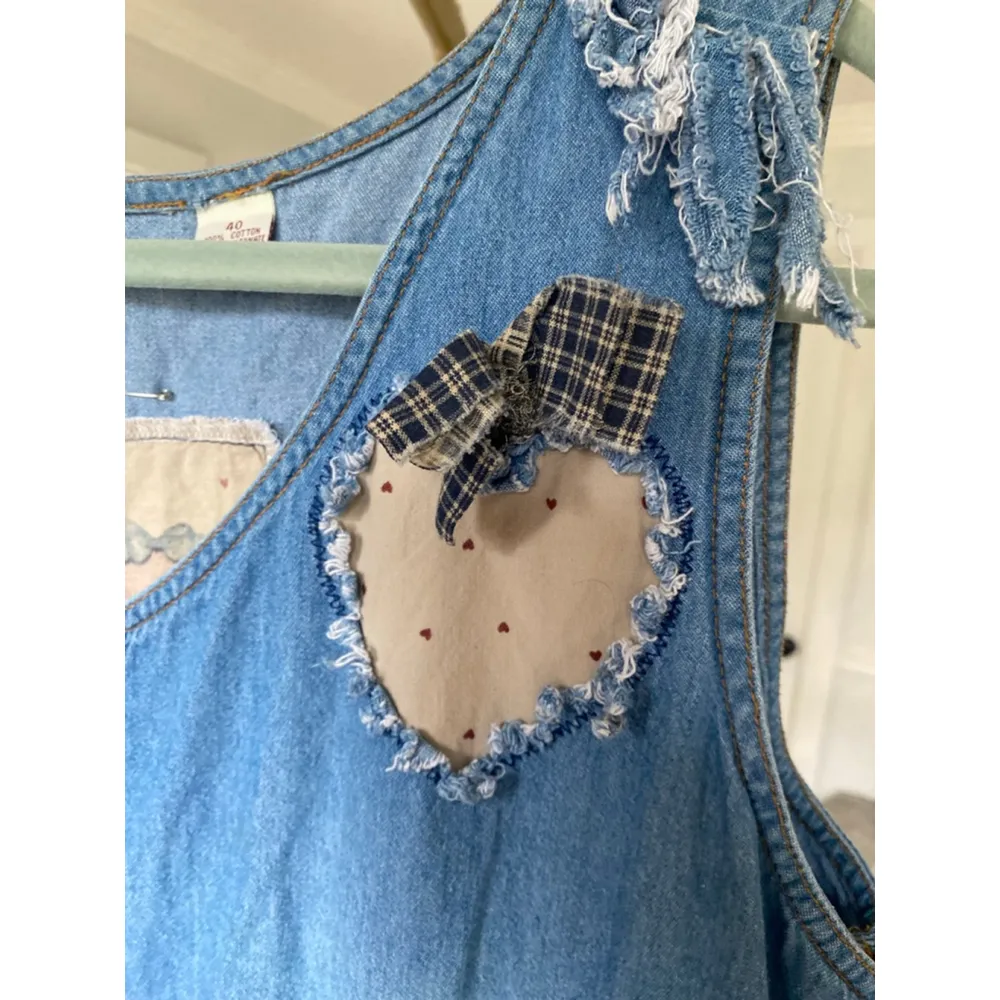 Vintage Denim Jumper Maxi Dress Country Patchwork Appliqué M/L Americana Prairie - Image 13