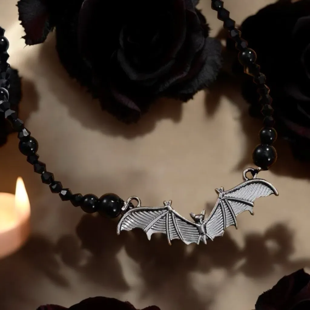 Gothic Bat Pendant Black Bead Necklace, Simple Creative Design‎ Fashion Jewelry - Image 6