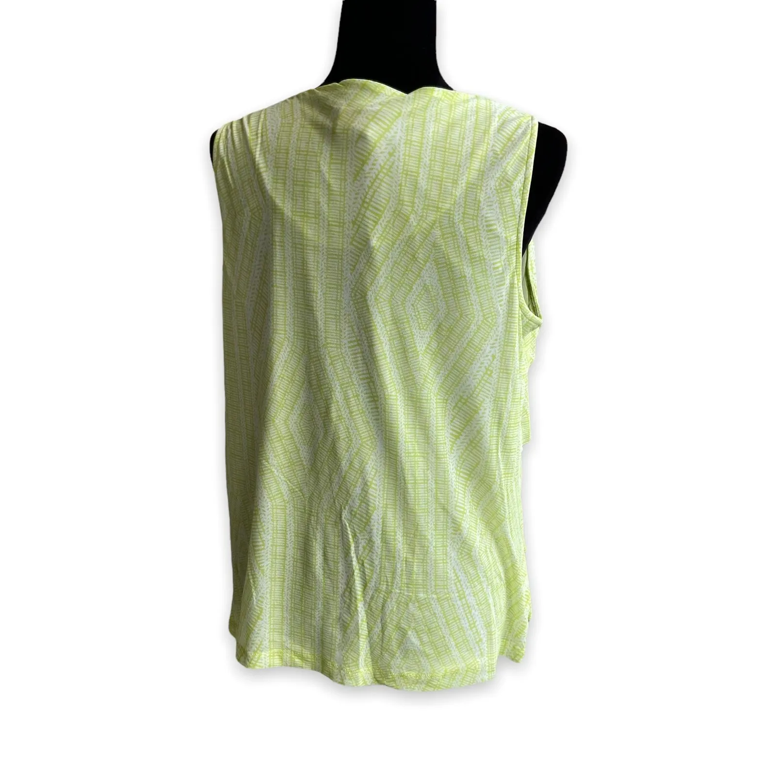 Chico's‎ Womens Tank Top Sz 2 L 12 Lime Green White Tiered Mesh Print Chartreuse - Image 4