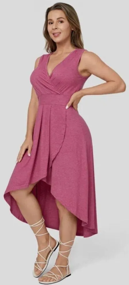 NWT Halara Deep V Neck Sleeveless Plicated High Low Crossover Hem Midi Dress XS - Image 2