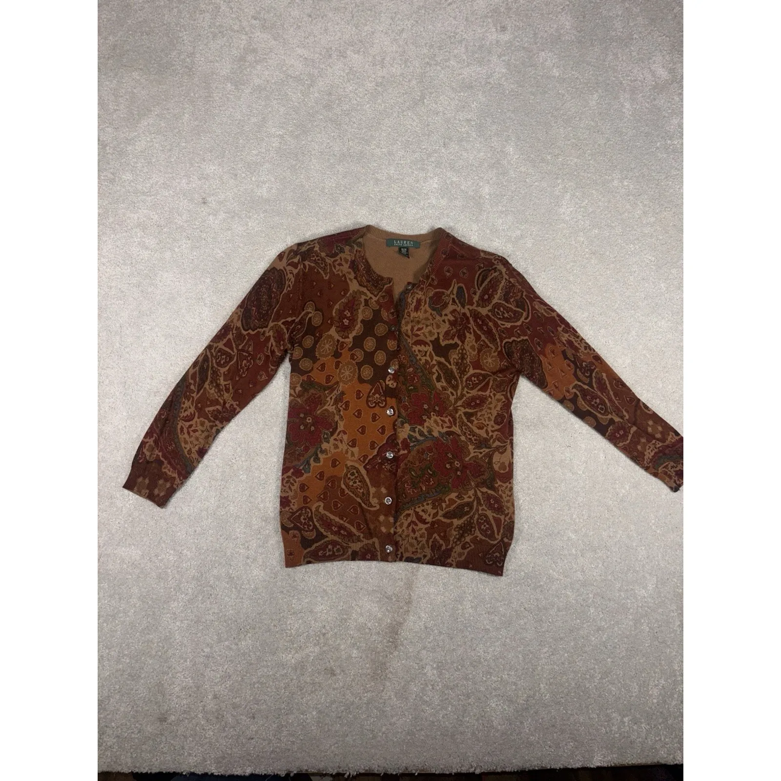 LAUREN RALPH LAUREN Size M Floral Print Cardigan in Silk-cotton Blend - Image 3