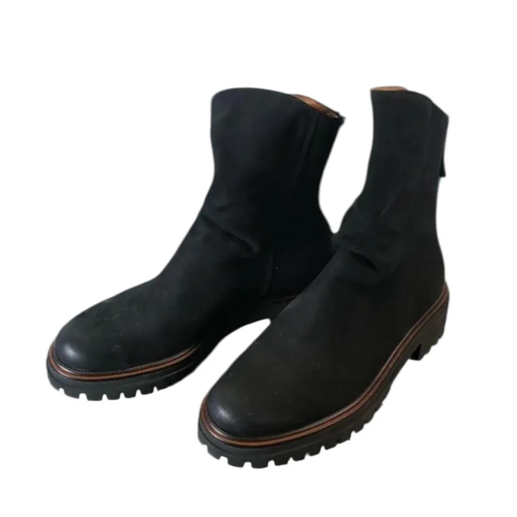 $500 NEW PAUL GREEN NOBU ZIP-UP BOOT BLACK NUBUCK SLOUCHY PLATFORM 8.5 (TC19) - Image 3