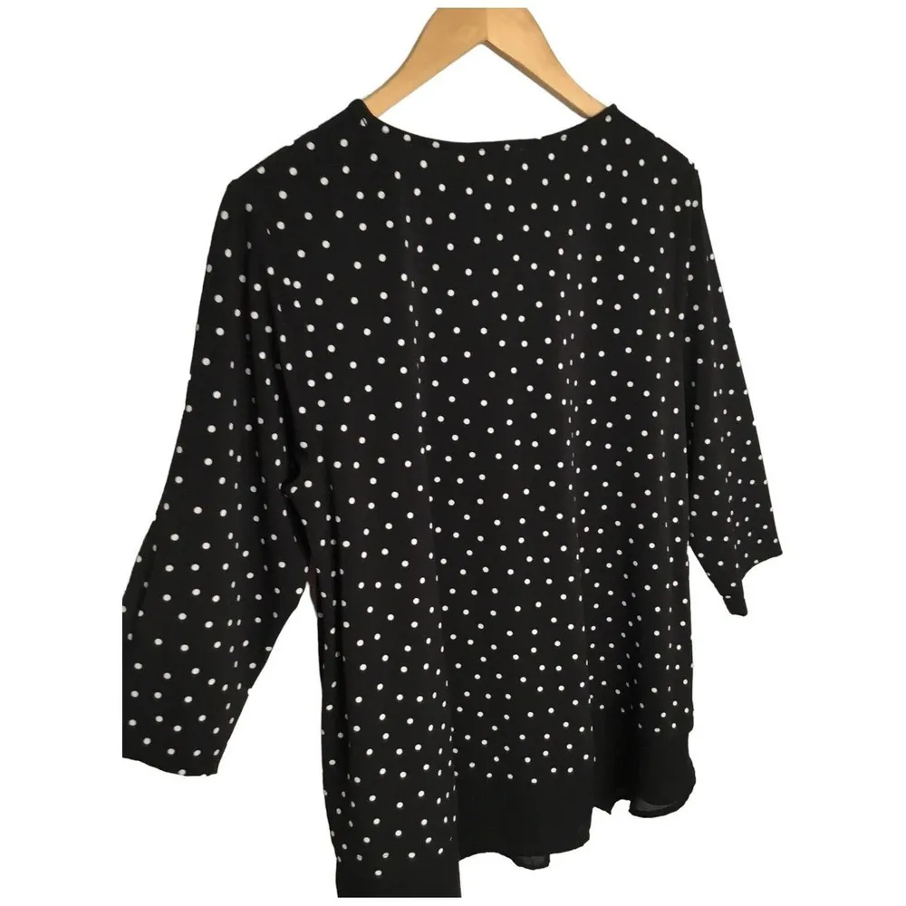 Adrianna Papell Ditsy Polka Dot Asymmetrical Hem Black 1X - Image 9