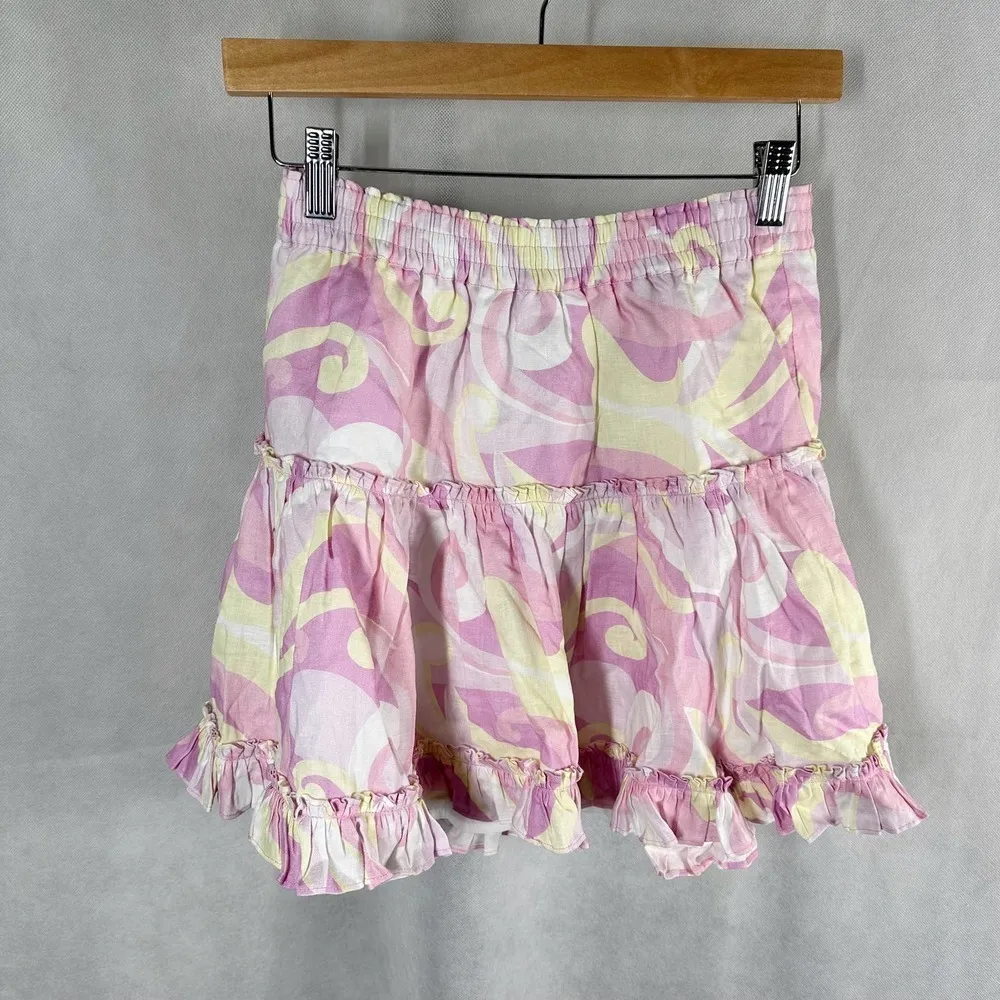 Hill House The Paz Mini Linen Skirt Candy Kaleidoscope Size Medium - Image 6