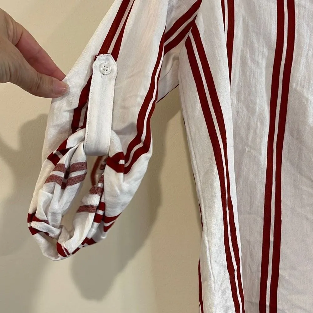 Lumiere Womens Long Sleeve V Neck Blouse Top Vertical Stripe White Red Small NWT - Image 4