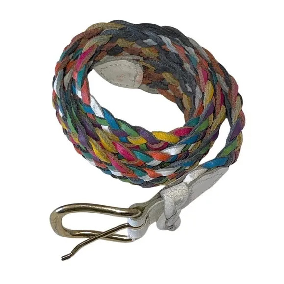 Fashion‎ Brand multicolor braided leather belt women's small Yellow - Image 8