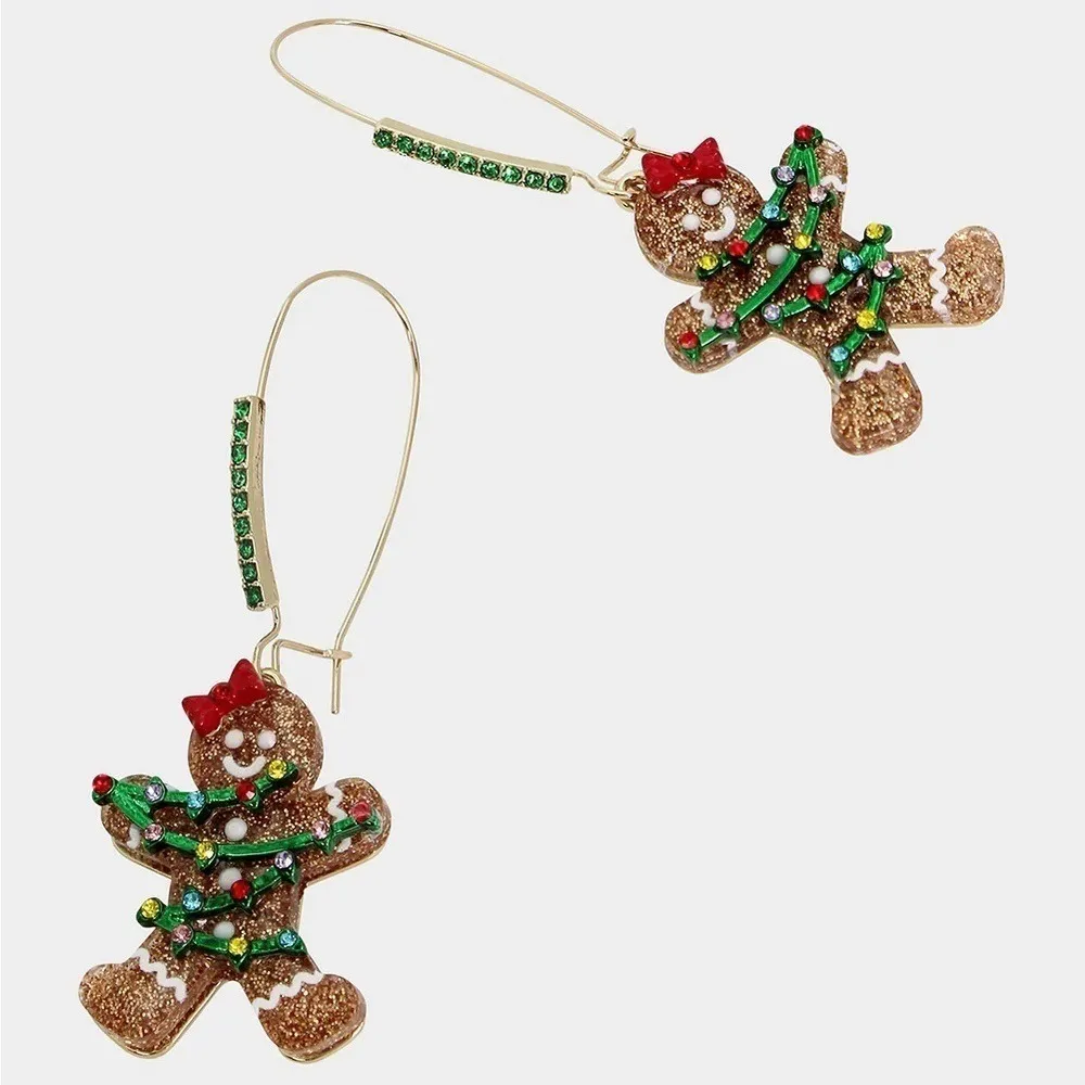 Betsey Johnson Gingerbread Cookie Christmas Necklace Earrings Set Rhinestone Bow - Image 10