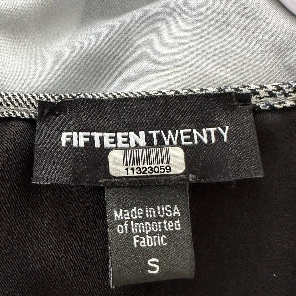 FIFTEEN Twenty Blouse Round Neck Sleeveless Gingham Colorblock Black‎ Gray Small - Image 3