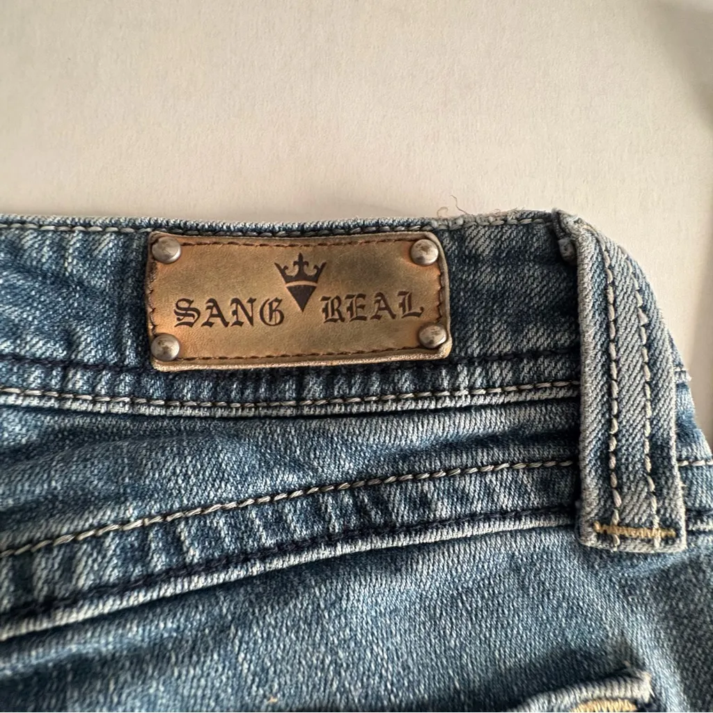 Vintage Sang real low rise boot cut jeans embellished cross back pockets 27 Blue - Image 9