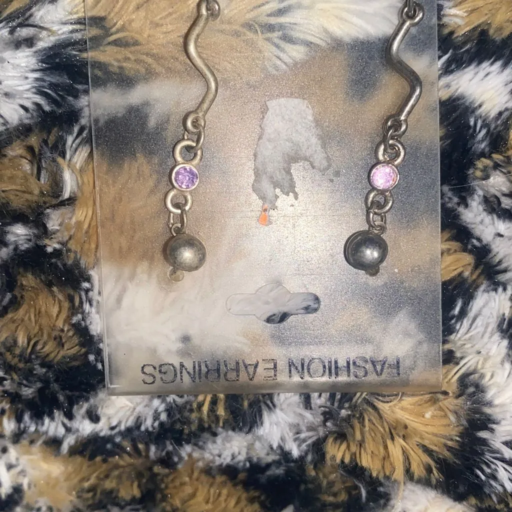 Purple & Silver Jewel Dangling Earrings - Image 2