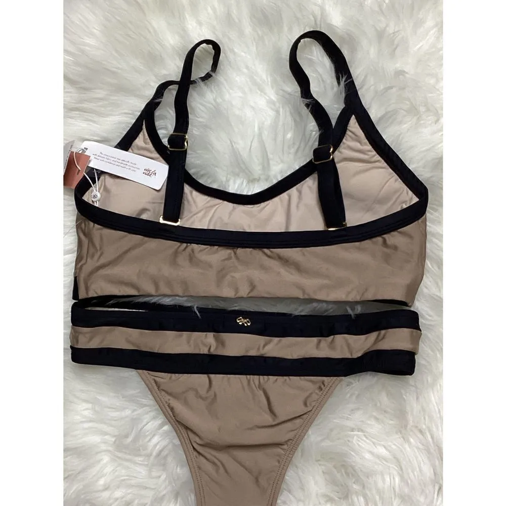 New. Pilyq tan and black color block bikini set. L-top/S-bottom - Image 7