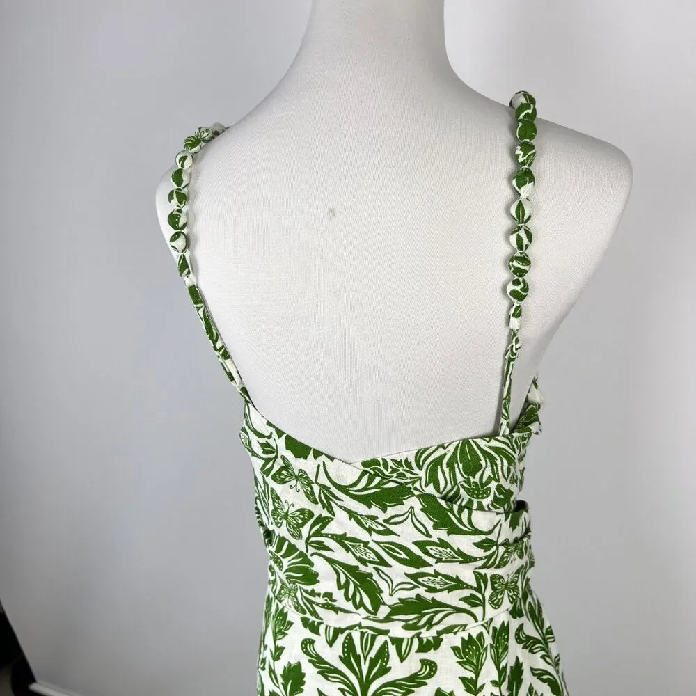 NWOT Farm Rio Floral Delicate Tapestry Linen Drop-Waist Midi Dress Size XL Green - Image 14