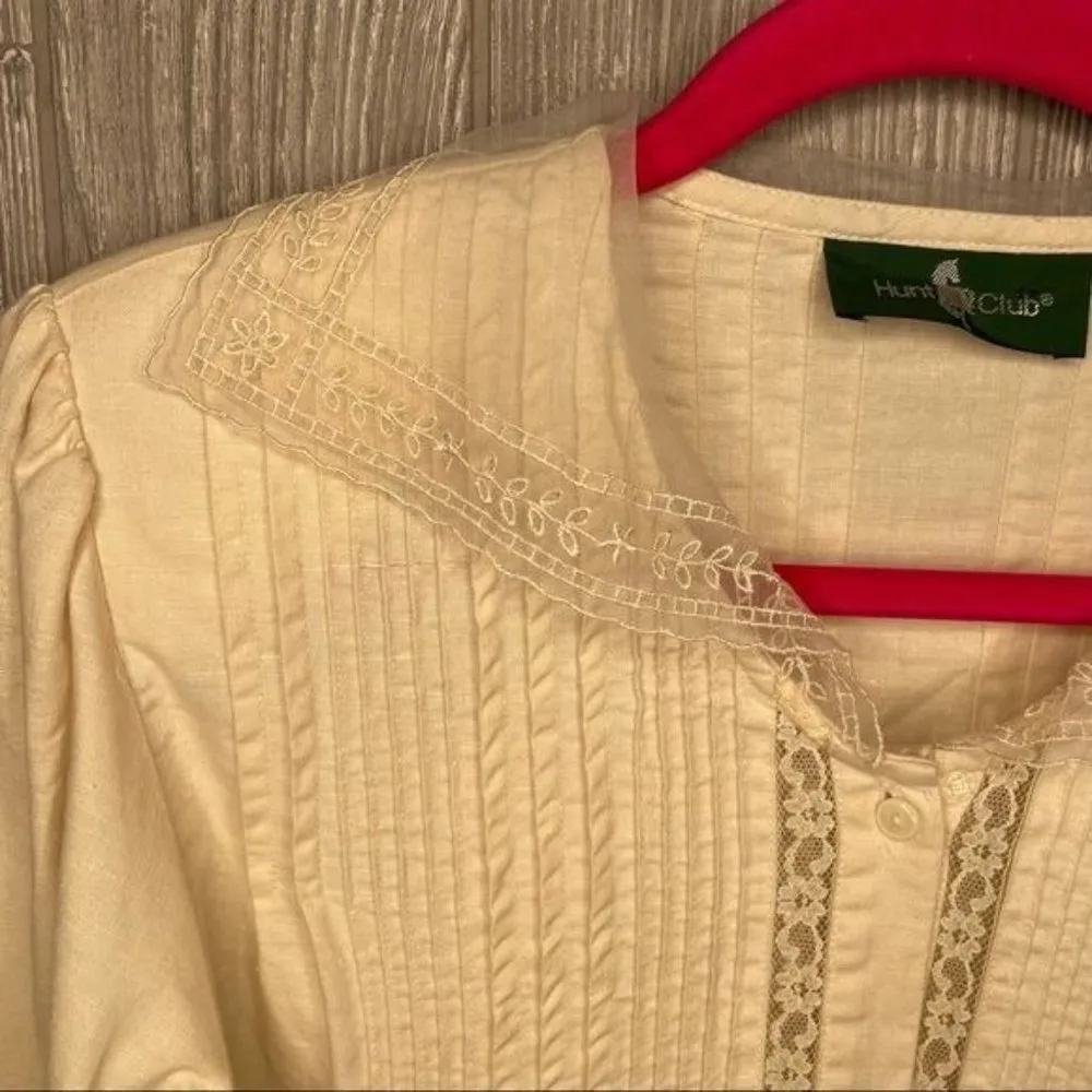 hunt club long sleeve button blouse shirt lace collar and pleated front cowgirl - Image 3