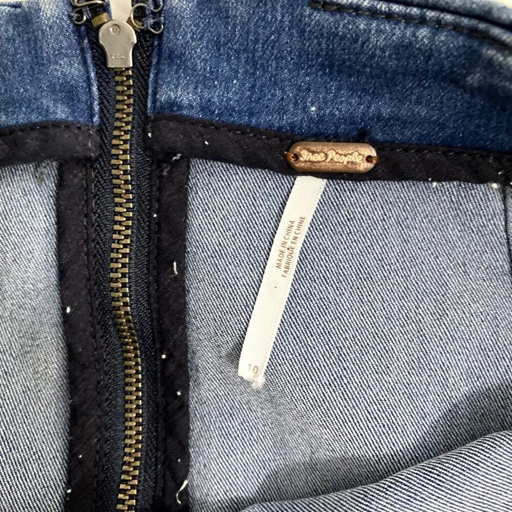 Free People Blue Dark Wash Denim Modern Femme Fitted Boho Mini Skirt 10 - Image 6