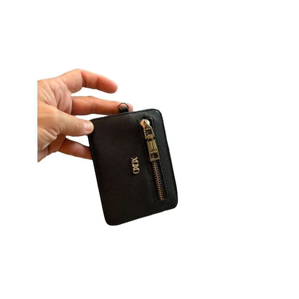 XOXO Black flat Zip Card Holder Wallet With Key Ring - Image 4