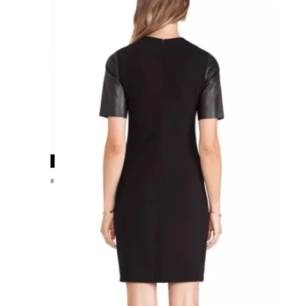 VINCE LEATHER SLEEVE BLACK PENCIL DRESS Boho evening classic $400 spring formal - Image 4