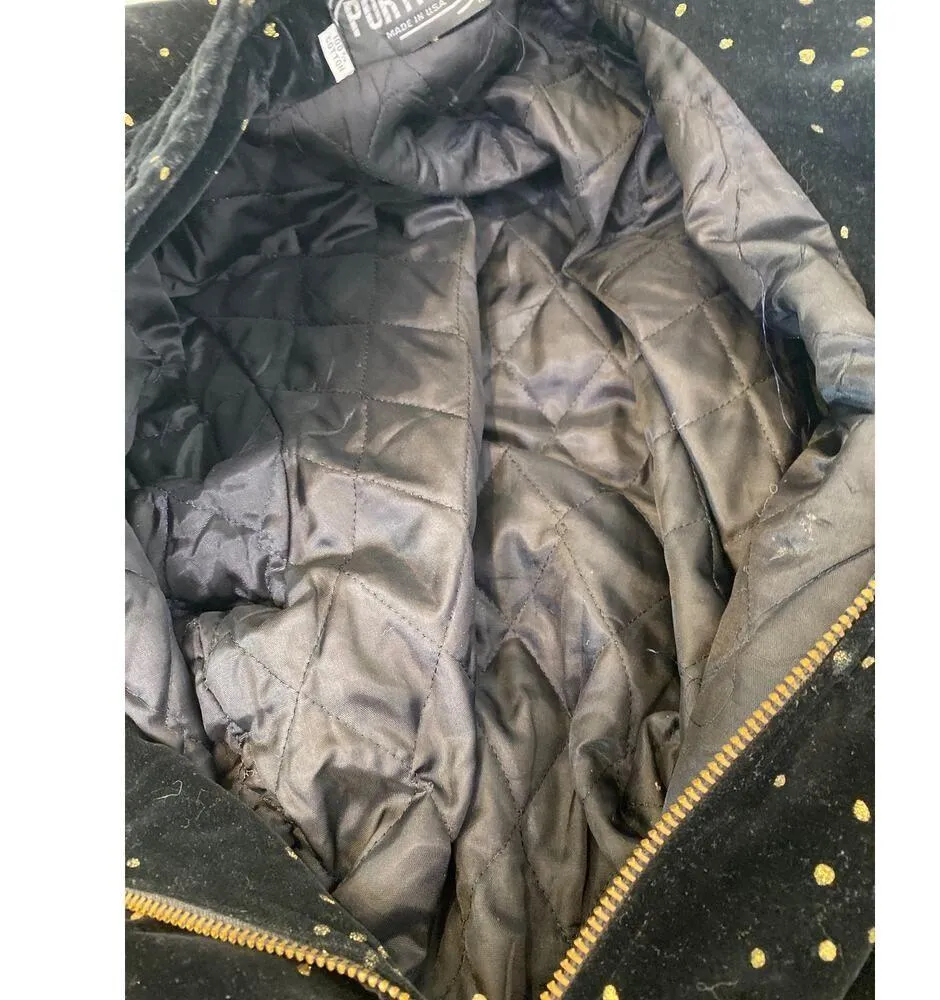 Portrait Vintage Black & Metallic Gold Fleck Peplum Velour Jacket Zipper Sz Lg - Image 9