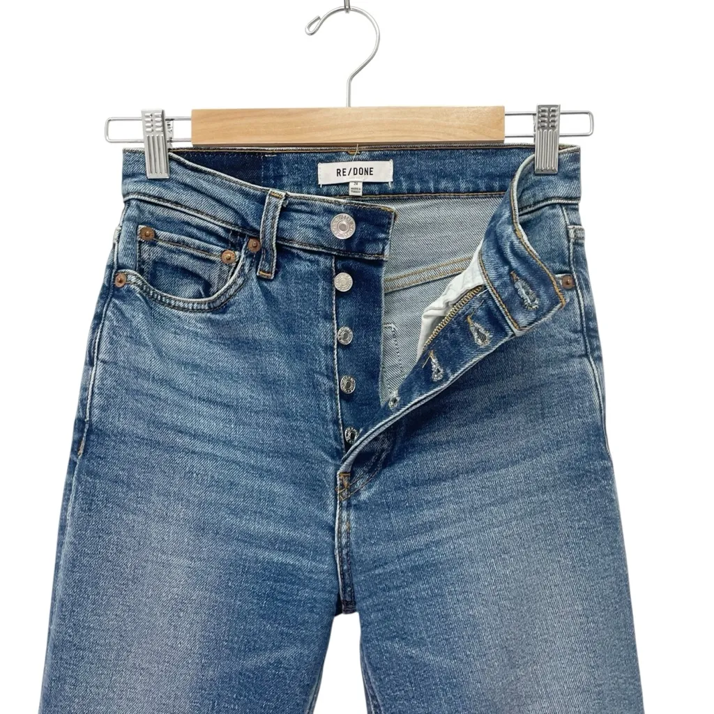 RE/DONE 70s High Rise Stove Pipe Jeans Broken In Dark Wash Size 24 Straight Leg - Image 8