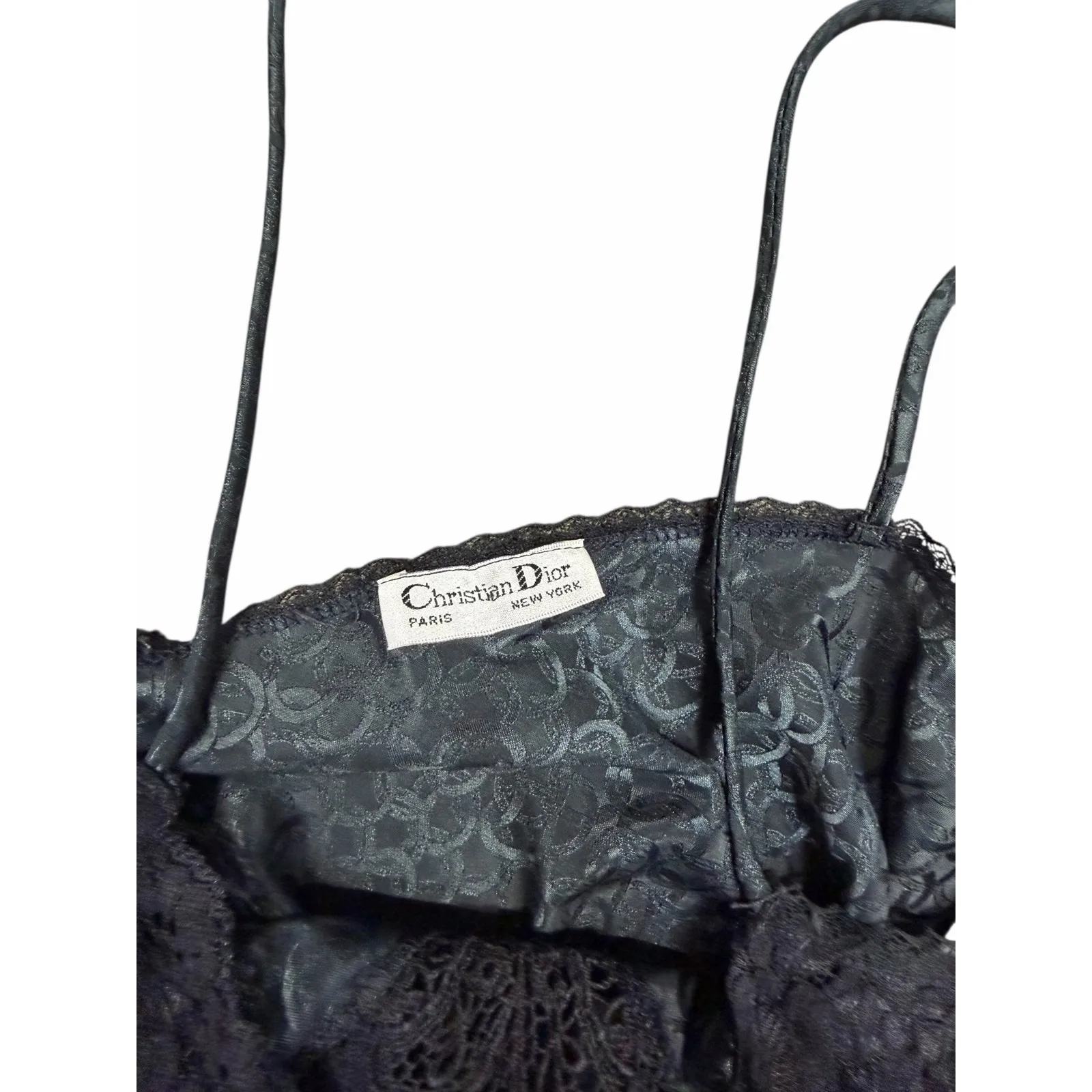 Vintage Christian Dior Lingerie Bodysuit Sheer Lace Slip Black - Image 5