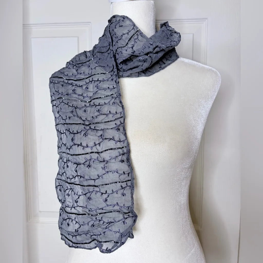 Whimsygoth fairy grunge Echo Charcoal blue Textured beaded Scarf Gray - Image 2