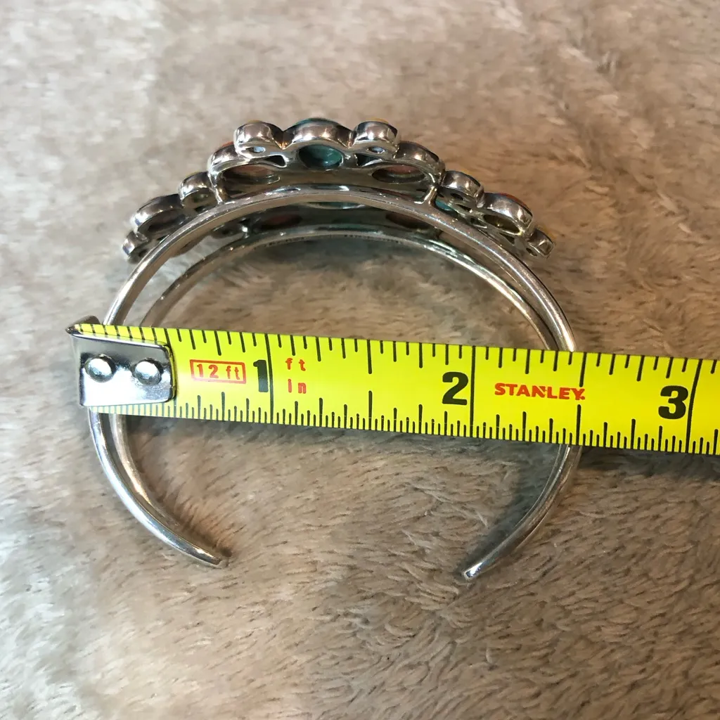 BARSE Sterling Silver Turquoise Spiny Oyster Coral Mosaic Inlay Cuff Bracelet Blue - Image 12