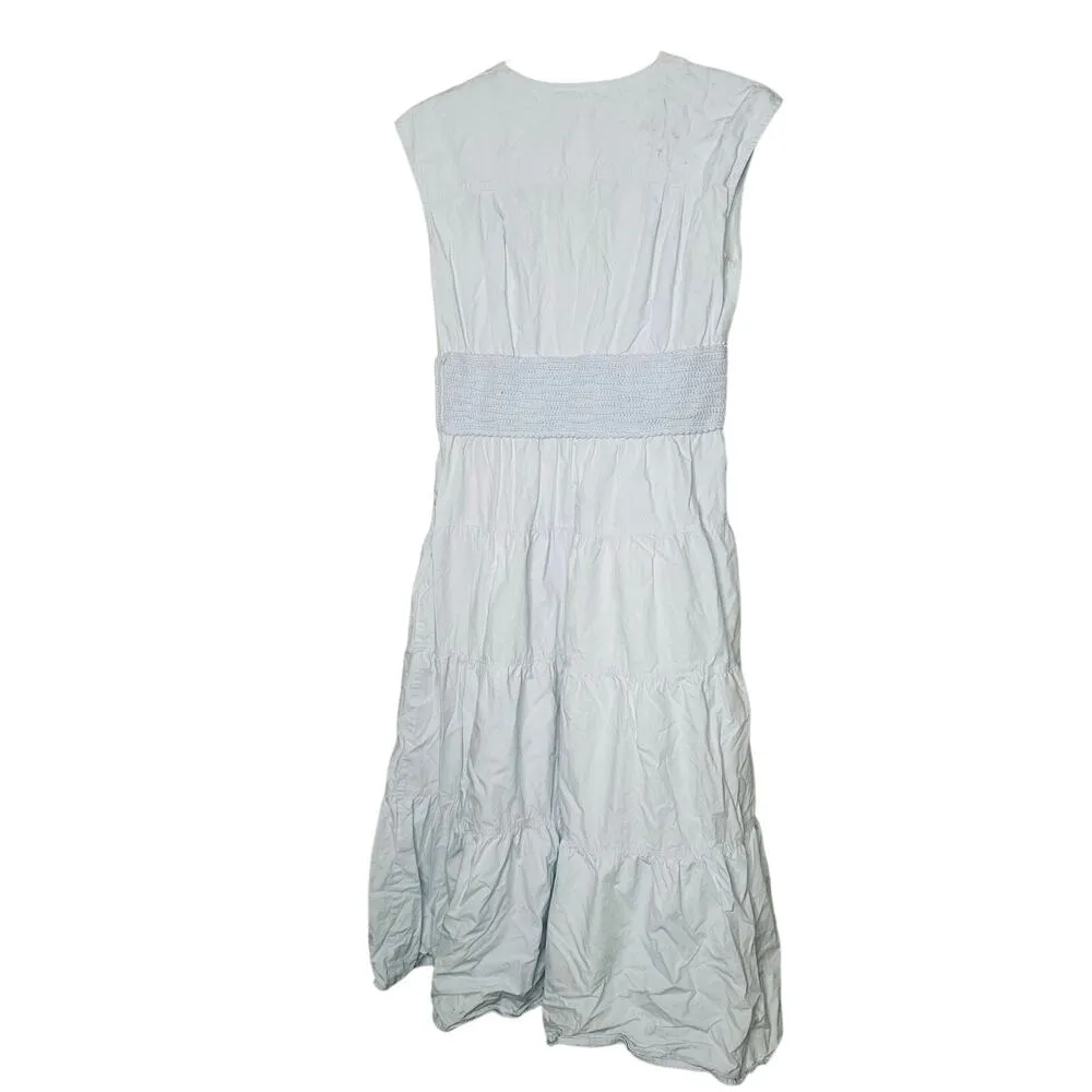 DEREK LAM COLLECTIVE Blue 100% Cotton Hourglass Layered Midi Dress Size 44 - Image 5