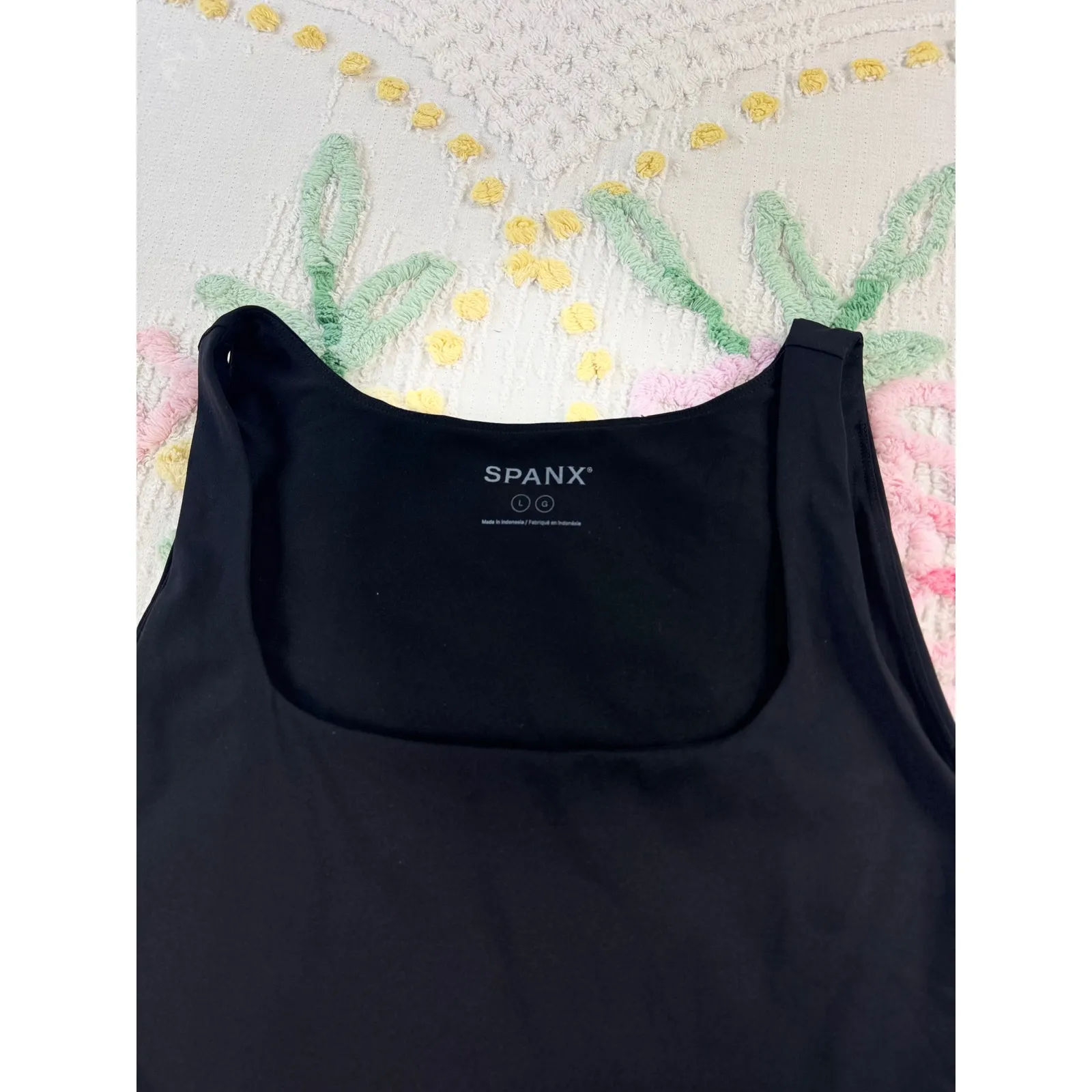 SPANX Black Jersey Bodice Square Neck Midi Dress Comfort‎ Fit Size L - Image 6