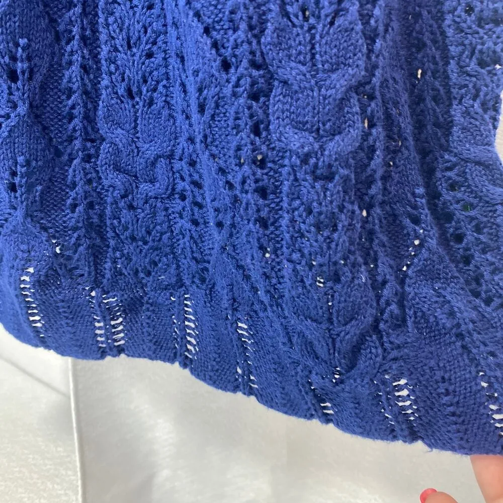 LAUREN RALPH LAUREN Blue Crochet Midi Dress Cap Sleeves A - Image 4