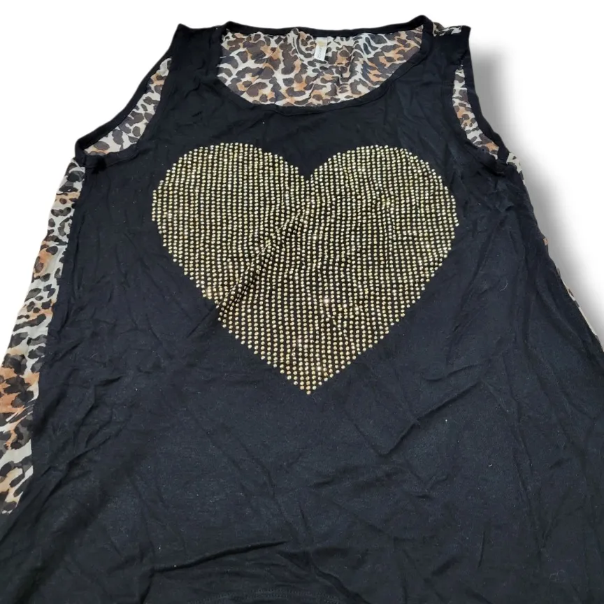 Ocasion Top Size Large Asymmetrical Top Rhinestone Heart Sheer Back Leopard Print Top Multiple - Image 3