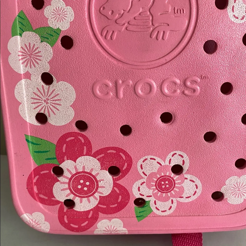 Crocs Mini Backpack Pink Floral Green Zipper Kawaii Flowers Book Bag Rare VHTF - Image 3