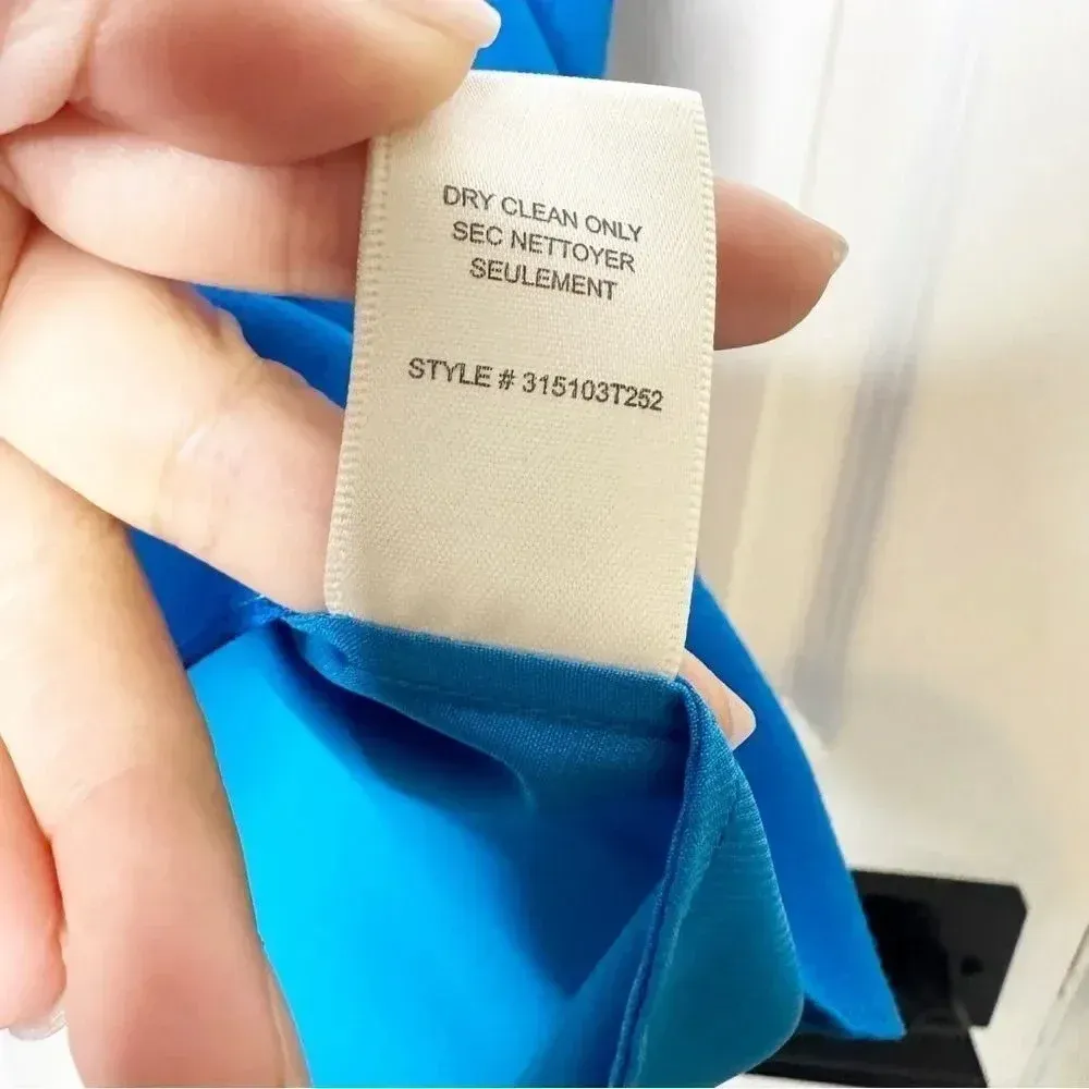 REBECCA TAYLOR Split Back Short Sleeve Crepe Top Size 2 Blue Flowy‎ - Image 5