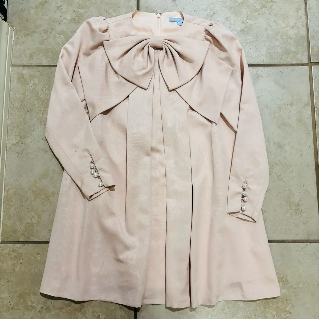 Antonio Melani x Nicola Bathie Emily Bow Moire long sleeve shift dress - Image 3