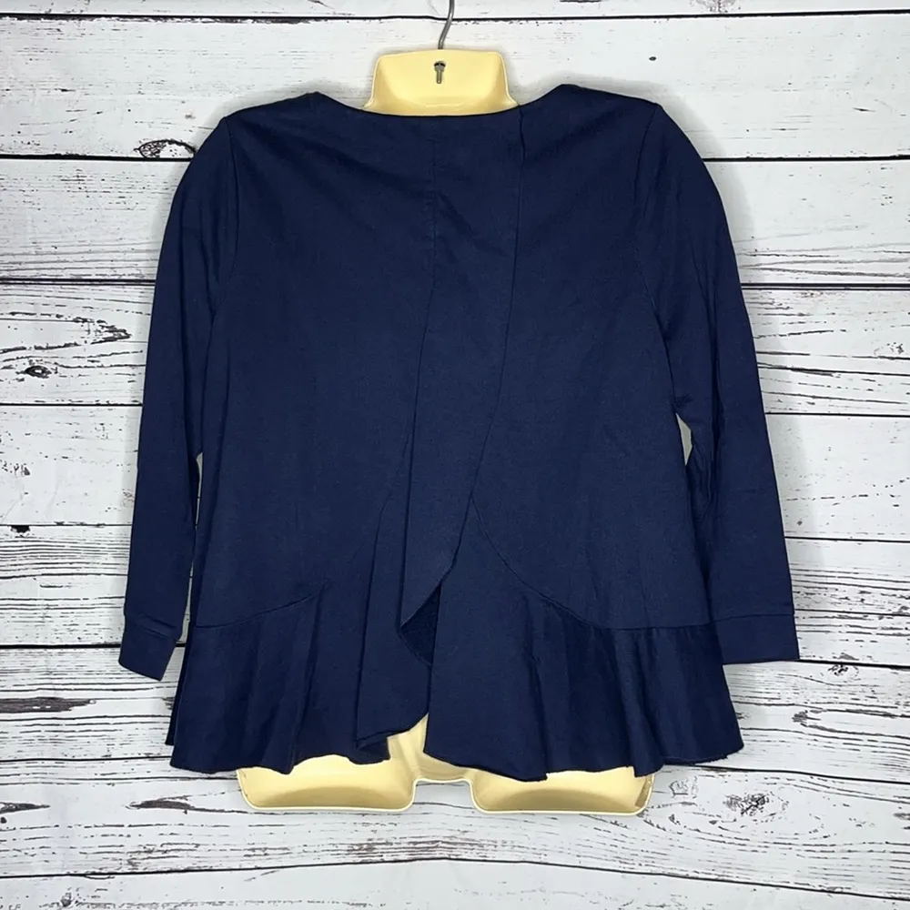 Crown & Ivy NWT Size S Navy Blue Embellished Tulip Peplum Hemline Knit Top - Image 2
