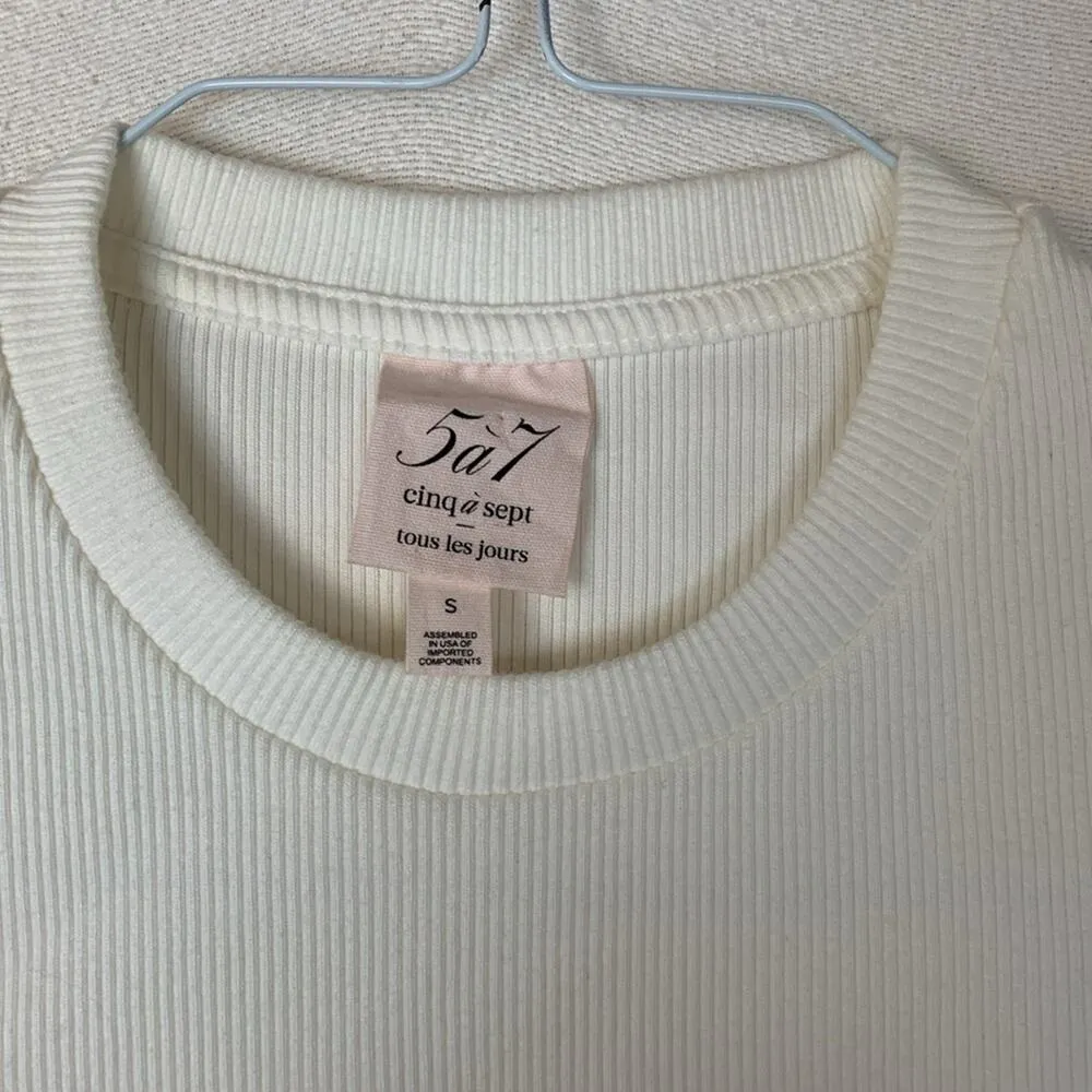 Cinq a Sept womens small white ribbed shirt short sleeve puff mini casual tee - Image 4