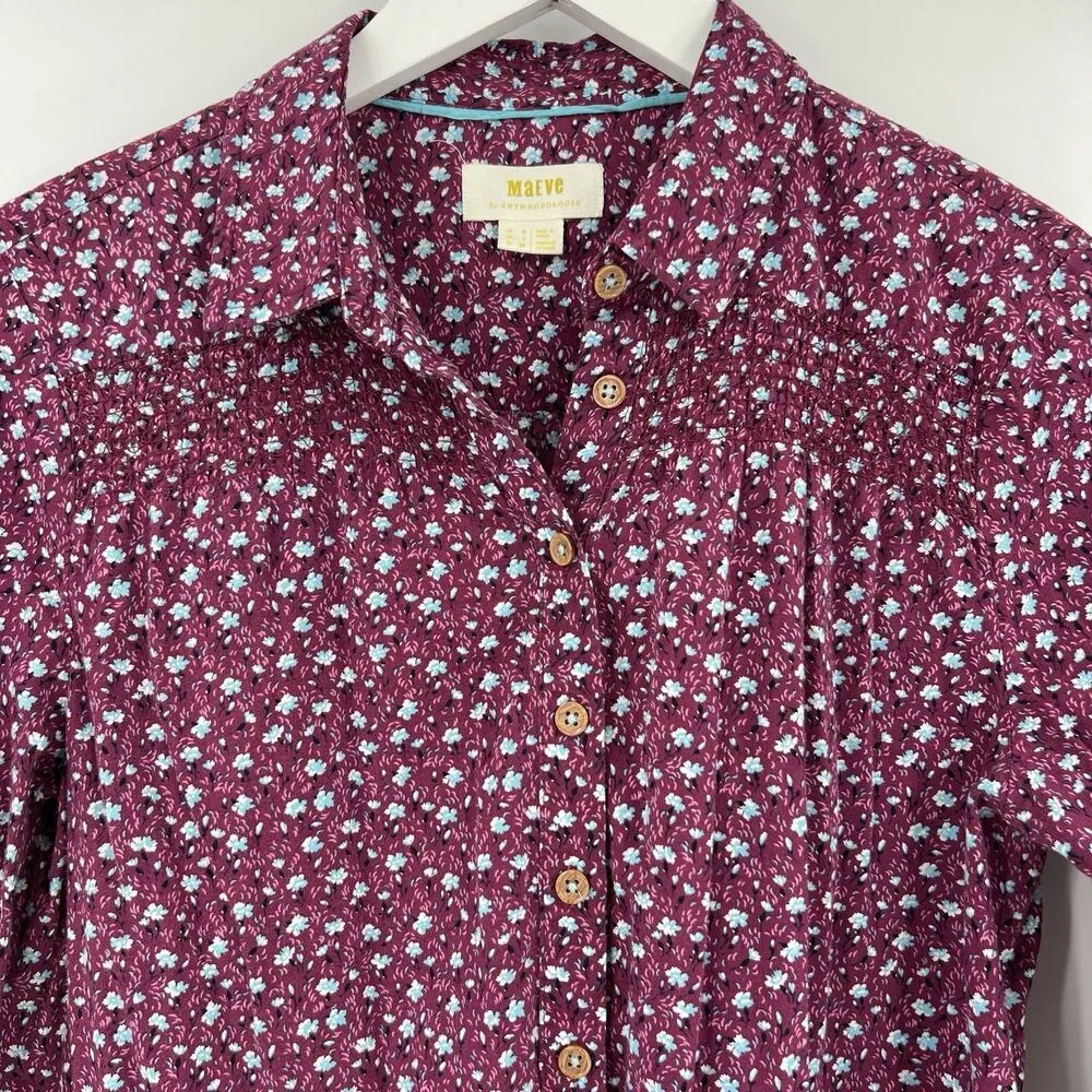 Anthropologie Maeve Calico Ditzy Floral Purple Button‎ Down Shirt Blouse Size 4 - Image 5