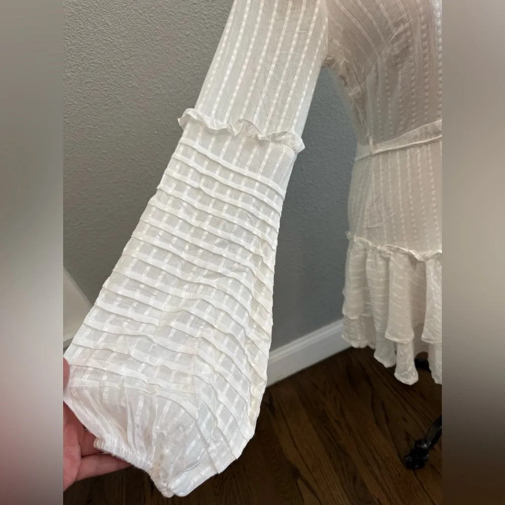 Balloon Sleeve Layered Ruffle Hem‎ Dress Size Small White Size M - Image 7